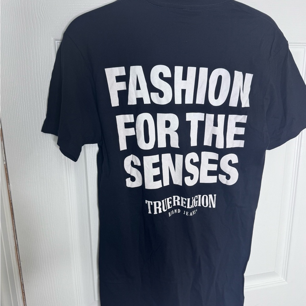 True Religion Black Short-Sleeve Tee with White Guitar Buddha Graphic - Picture 2 of 2